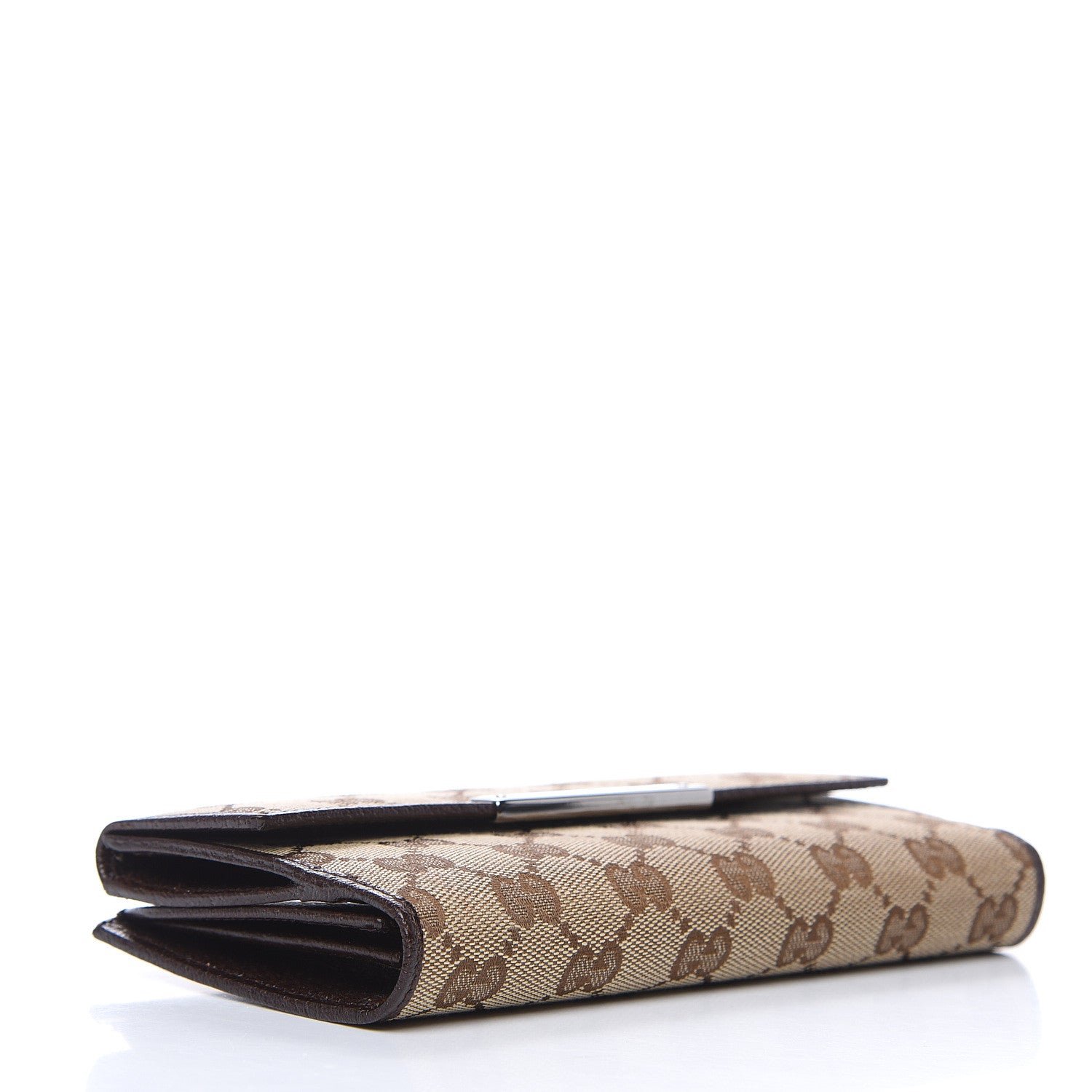 Gucci Monogram Metal Bar Continental Flap Wallet Beige Ebony Dark Brown 4 of 8