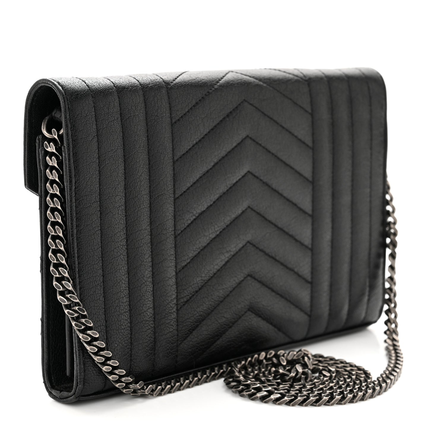 Sheepskin Tri-Quilt Monogram Envelope Chain Wallet Black