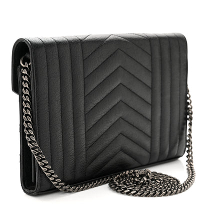 Saint Laurent Sheepskin Tri-Quilt Monogram Envelope Chain Wallet Black 3 of 10