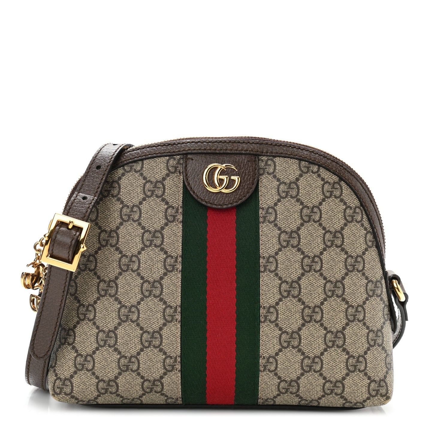 GG Supreme Monogram Textured Dollar Calfskin Web Small Ophidia Dome Shoulder Bag Beige Ebony New Acero