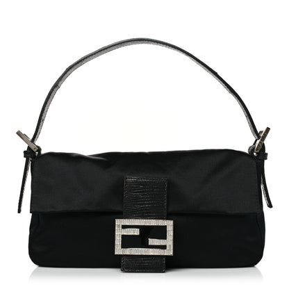 Fendi Satin Lizard Crystal Baguette Black 1 of 10