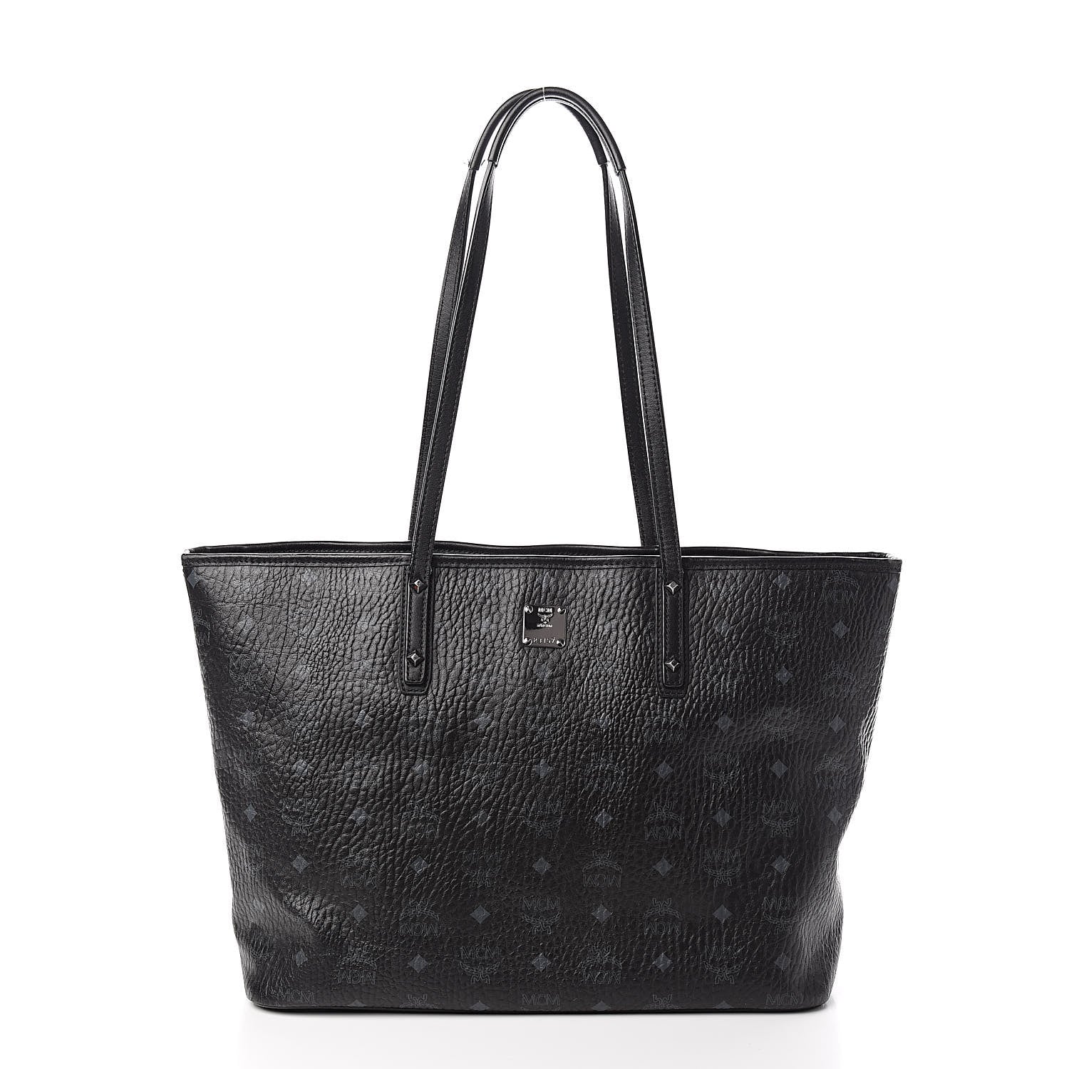 MCM Visetos Medium Anya Zip Top Shopper Tote Black 3 of 15