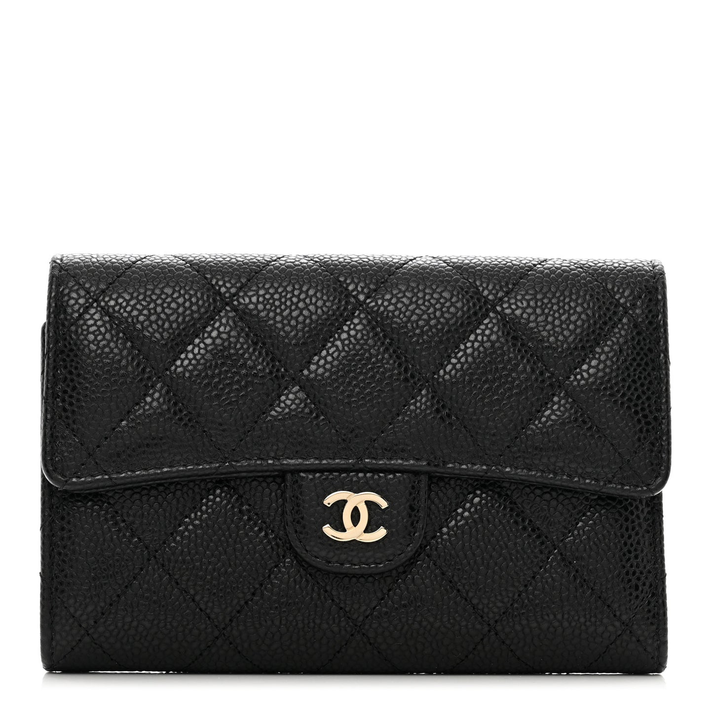 Caviar Quilted Medium Flap Wallet Black