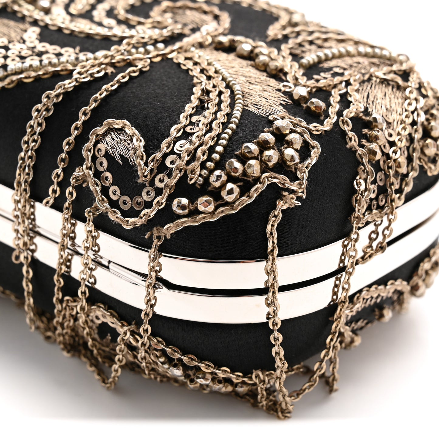 Silk Chain Skull Knuckle Box Clutch Black