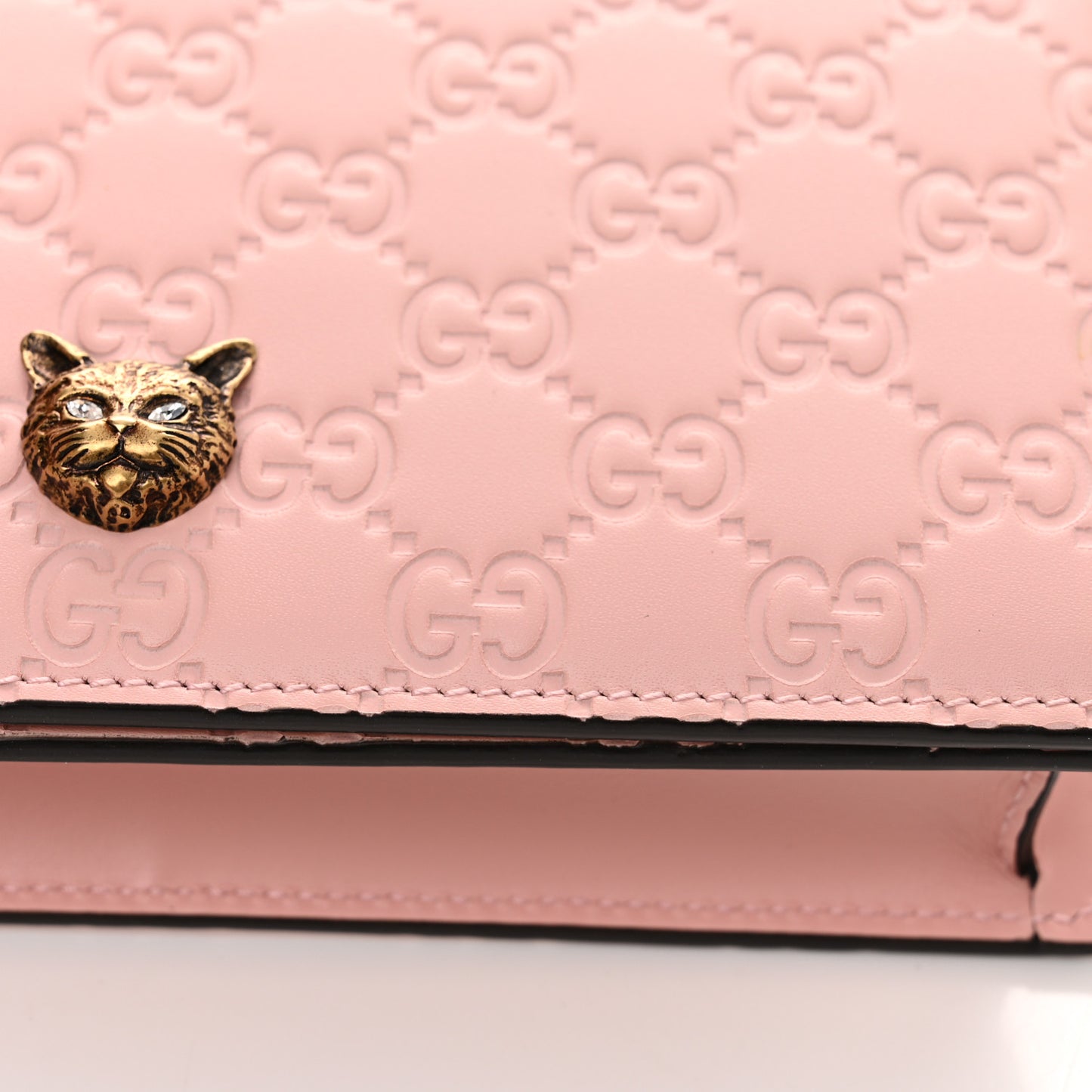 Guccissima Signature Crystal Cat Chain Wallet Light Candy Pink