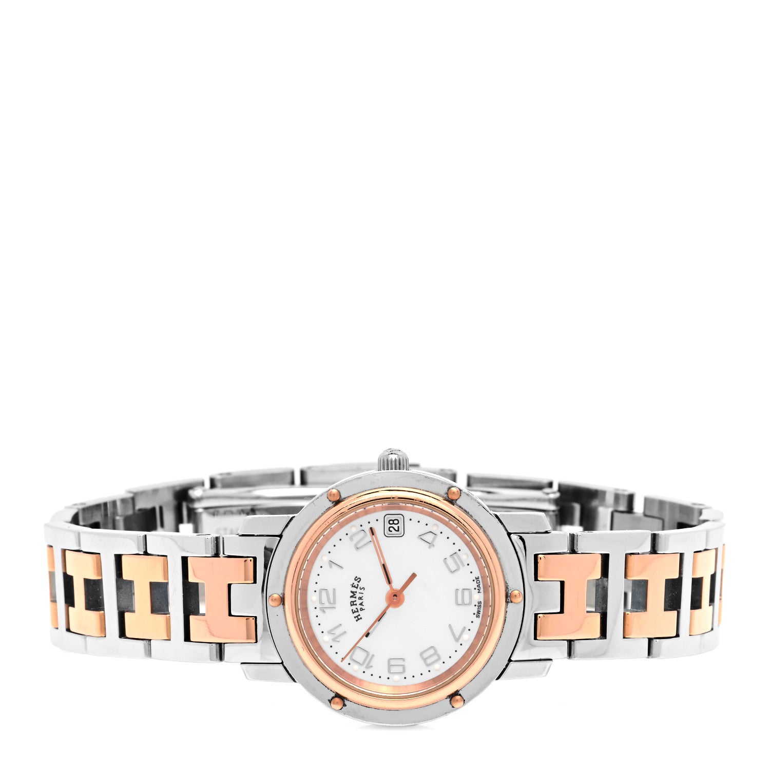 Hermes Stainless Steel Mother of Pearl 24mm Clipper Quartz Watch Rose Gold 2 of 5