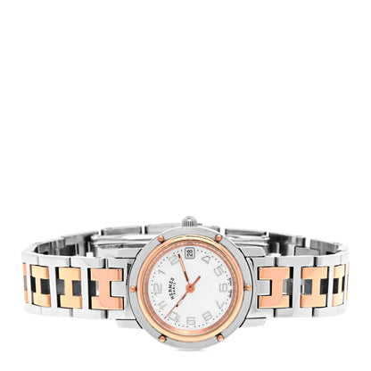 Hermes Stainless Steel Mother of Pearl 24mm Clipper Quartz Watch Rose Gold 2 of 5