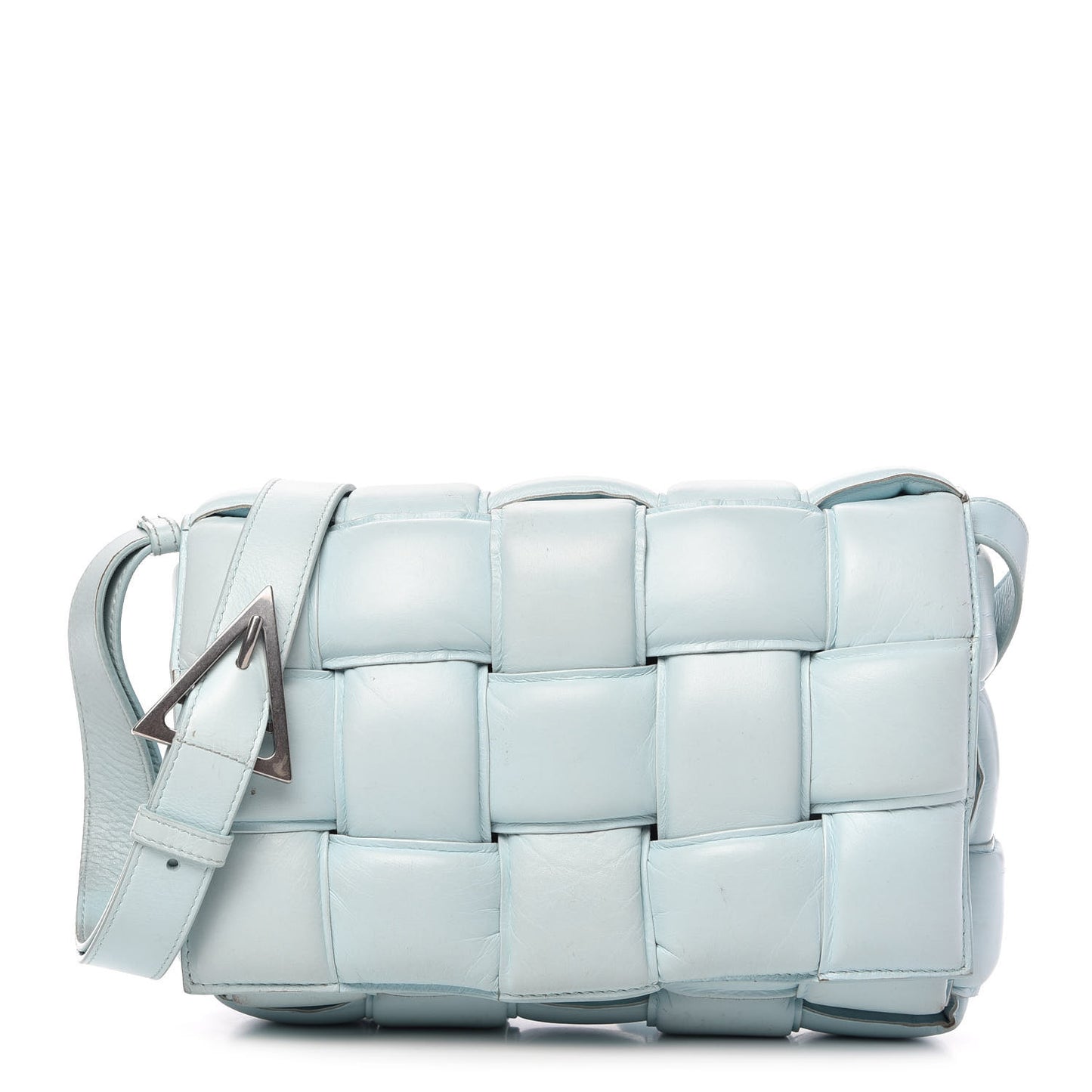 Paper Calfskin Maxi Intreccio Padded Cassette Crossbody Bag Ice