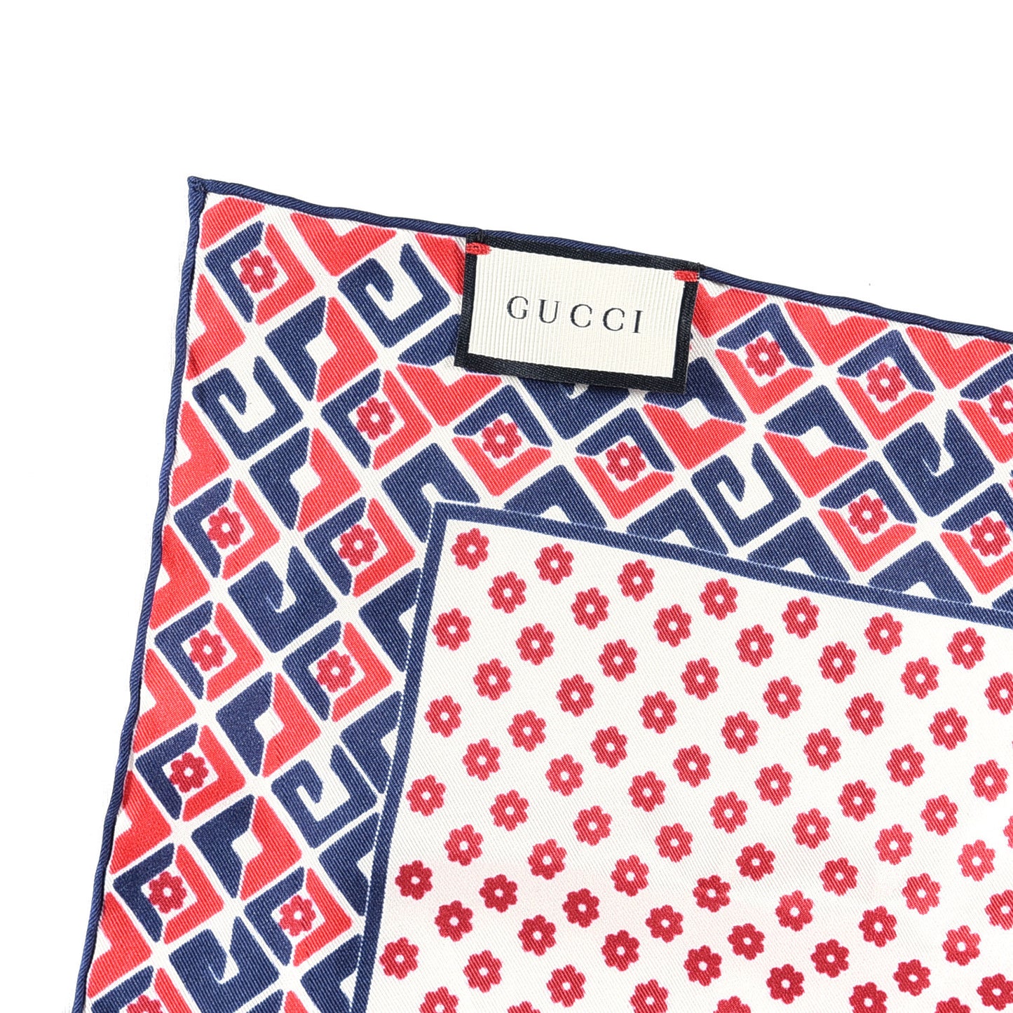 Silk Twill Plainmetric Square Scarf Ivory Blue