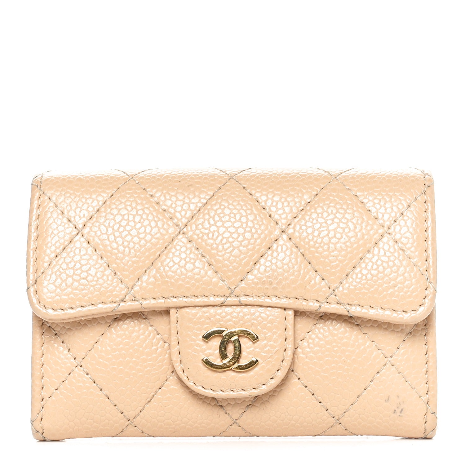 Chanel Caviar Quilted Flap Card Holder Wallet Beige 1 of 10