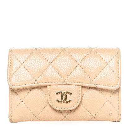 Chanel Caviar Quilted Flap Card Holder Wallet Beige 1 of 10