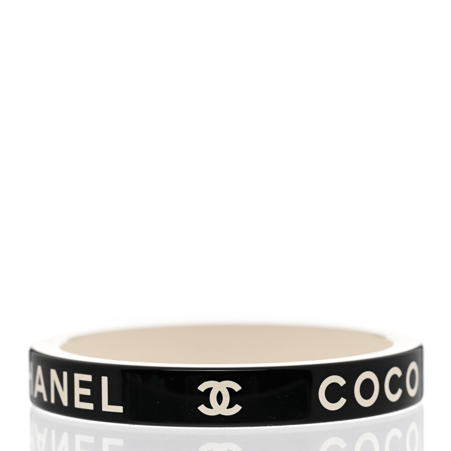 Chanel Resin Logo Bangle Bracelet Black White 3 of 6