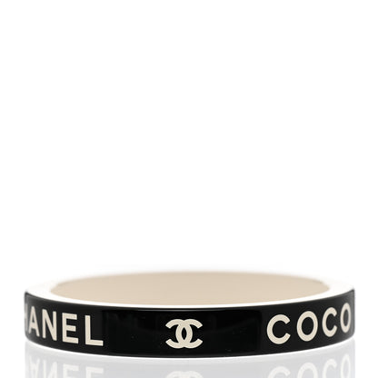 Chanel Resin Logo Bangle Bracelet Black White 3 of 6
