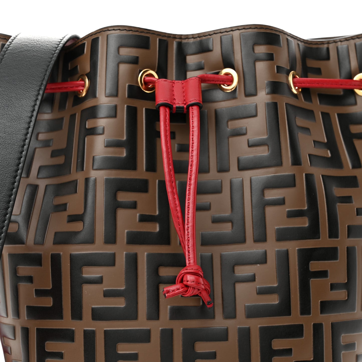 Vitello Grace F is Fendi Bi-Color FF 1974 Embossed Grande Mon Tresor Bucket Bag Maya Black Fragola