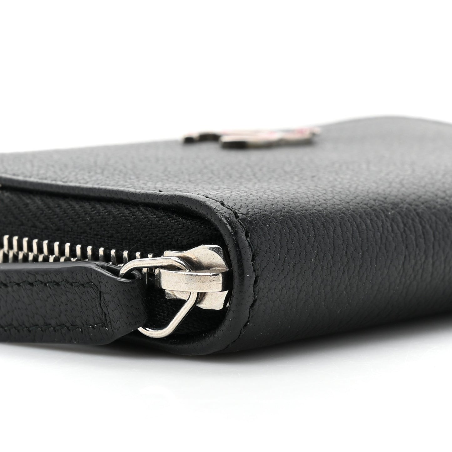 Goatskin Camellia Zip Coin Purse Black