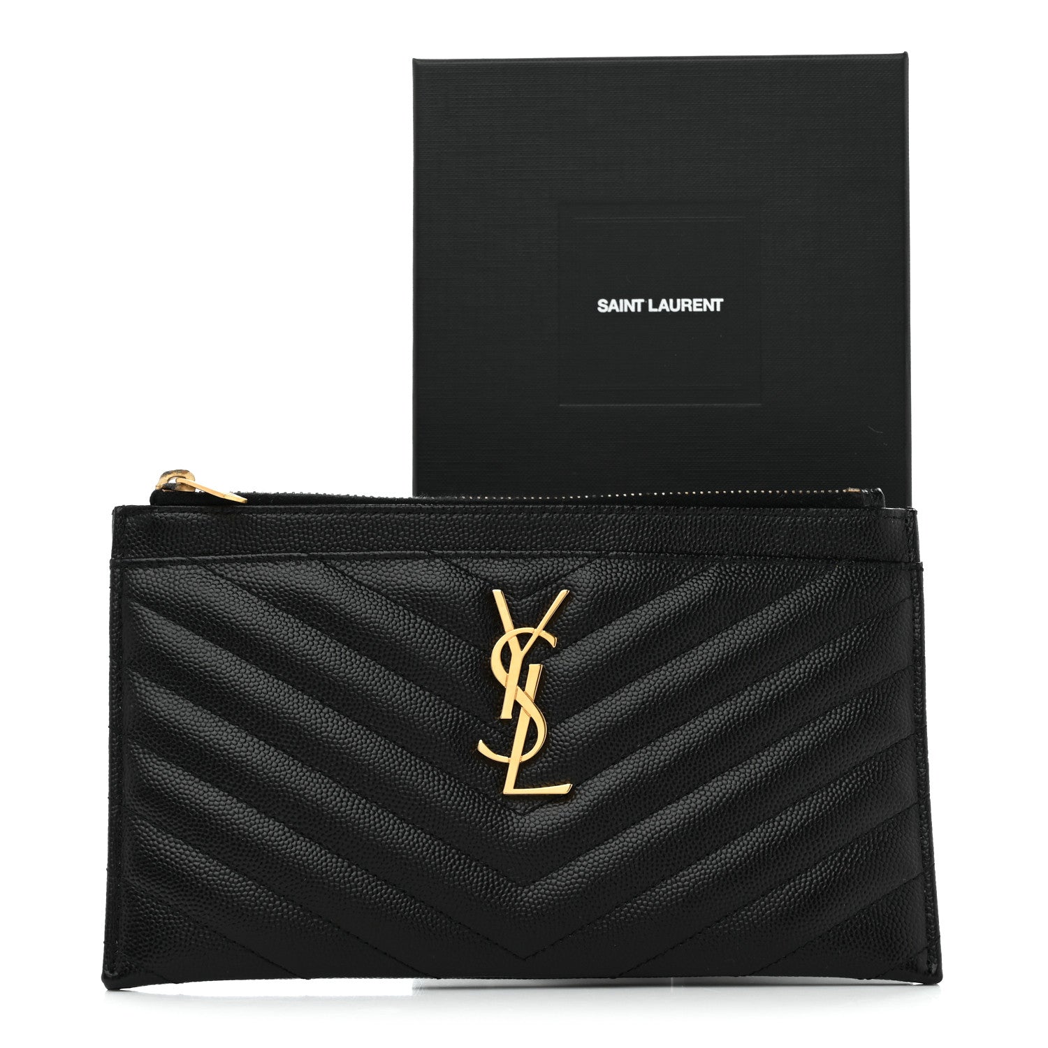 Saint Laurent Grain De Poudre Chevron Monogram Bill Pouch Black 8 of 8