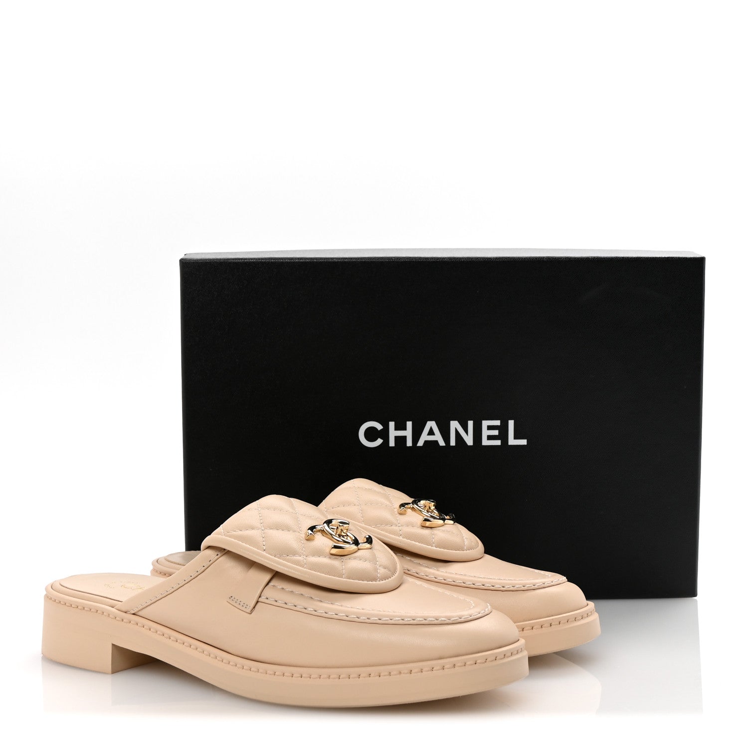 Chanel Lambskin Quilted CC Turnlock Mules 38.5 Light Beige 1741501