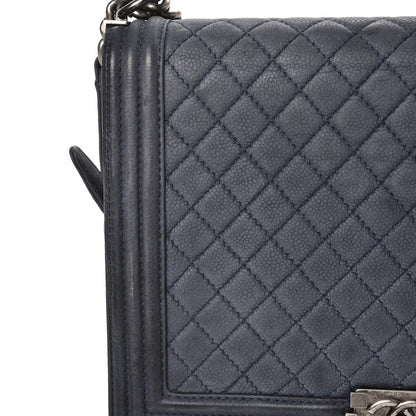 Chanel Iridescent Caviar Quilted Large Boy Flap Navy Blue 9 of 10
