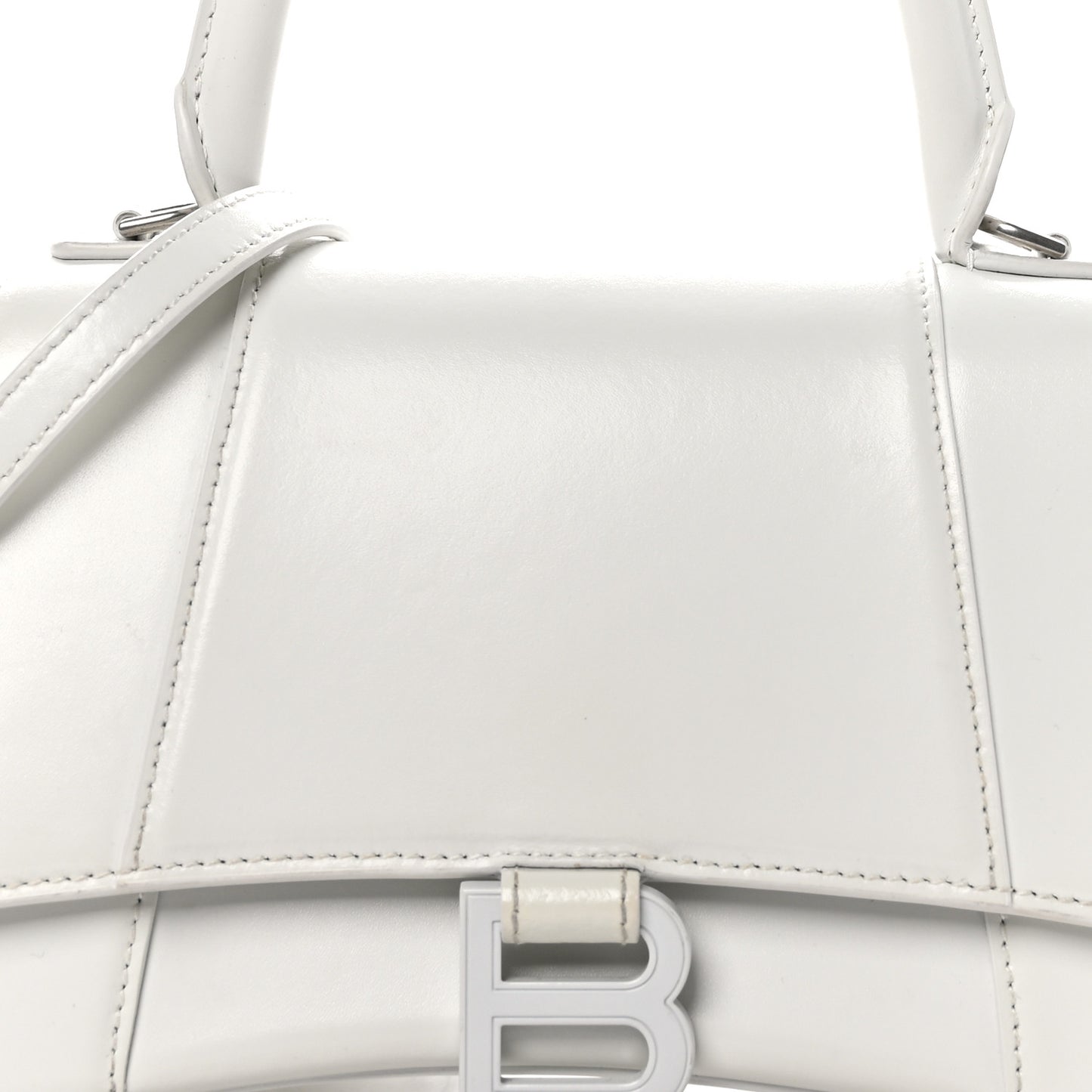 Shiny Box Calfskin Tonal B Small Hourglass Top Handle Bag White