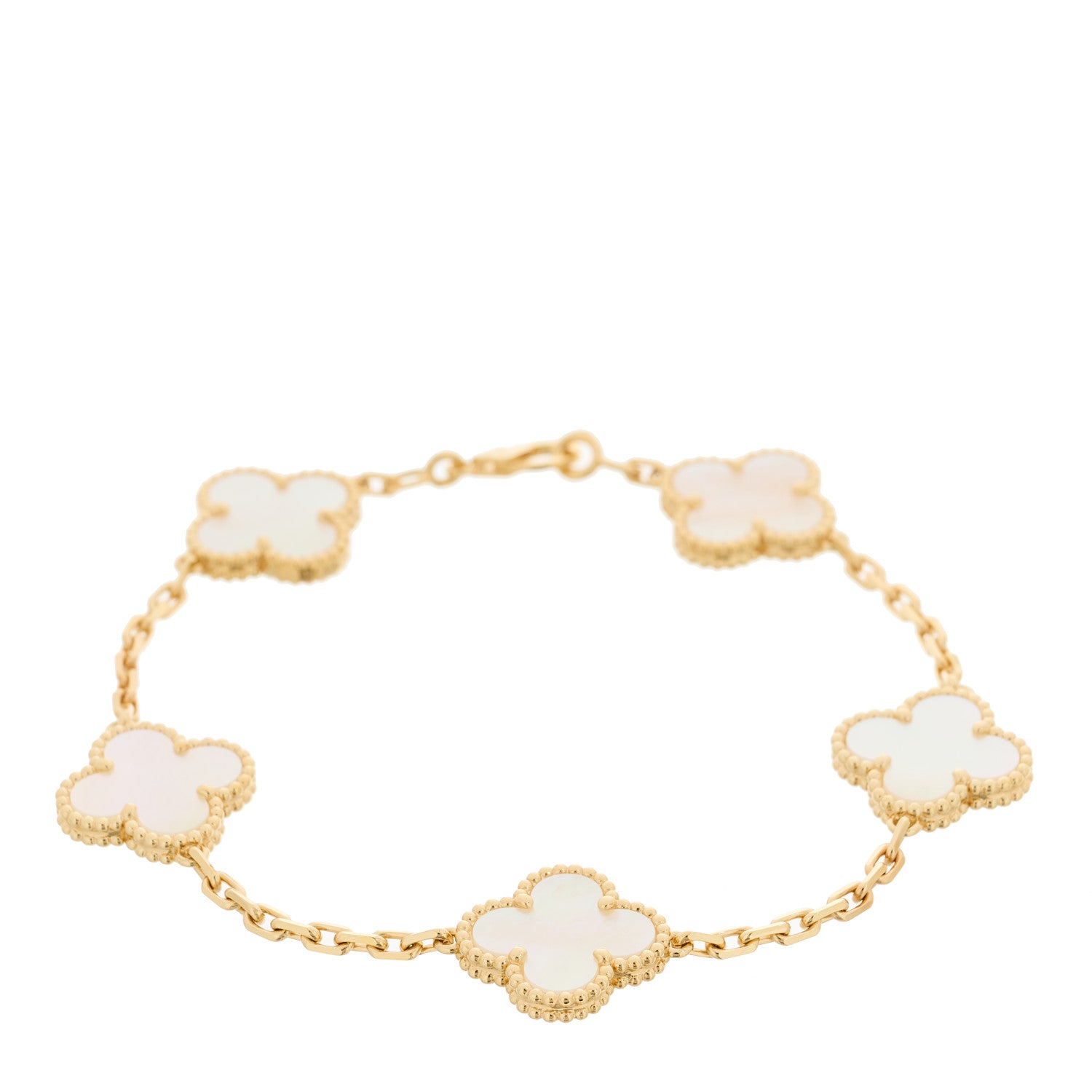 Van Cleef & Arpels 18K Yellow Gold Mother of Pearl 5 Motifs Vintage Alhambra Bracelet 1 of 5