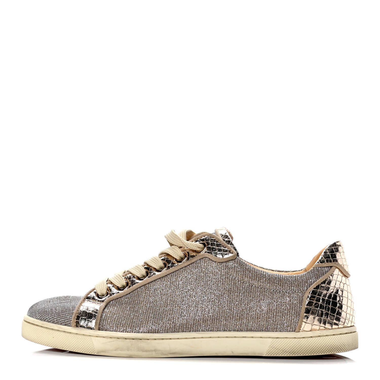 Christian Louboutin Seava Glitter Lame Flat Sneakers 39.5 Light Gold 1 of 4