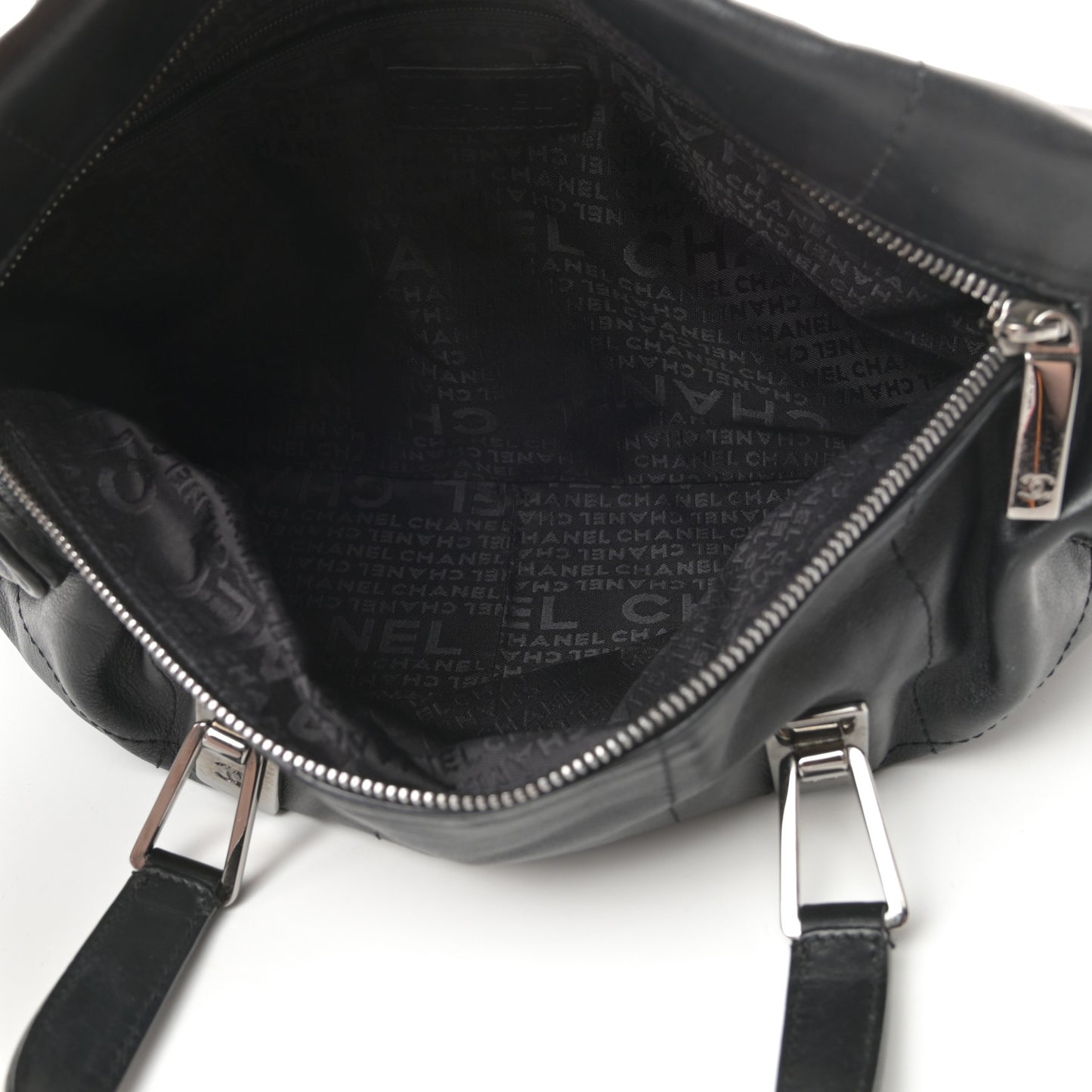 Lambskin Square Stitched Large Tote Black