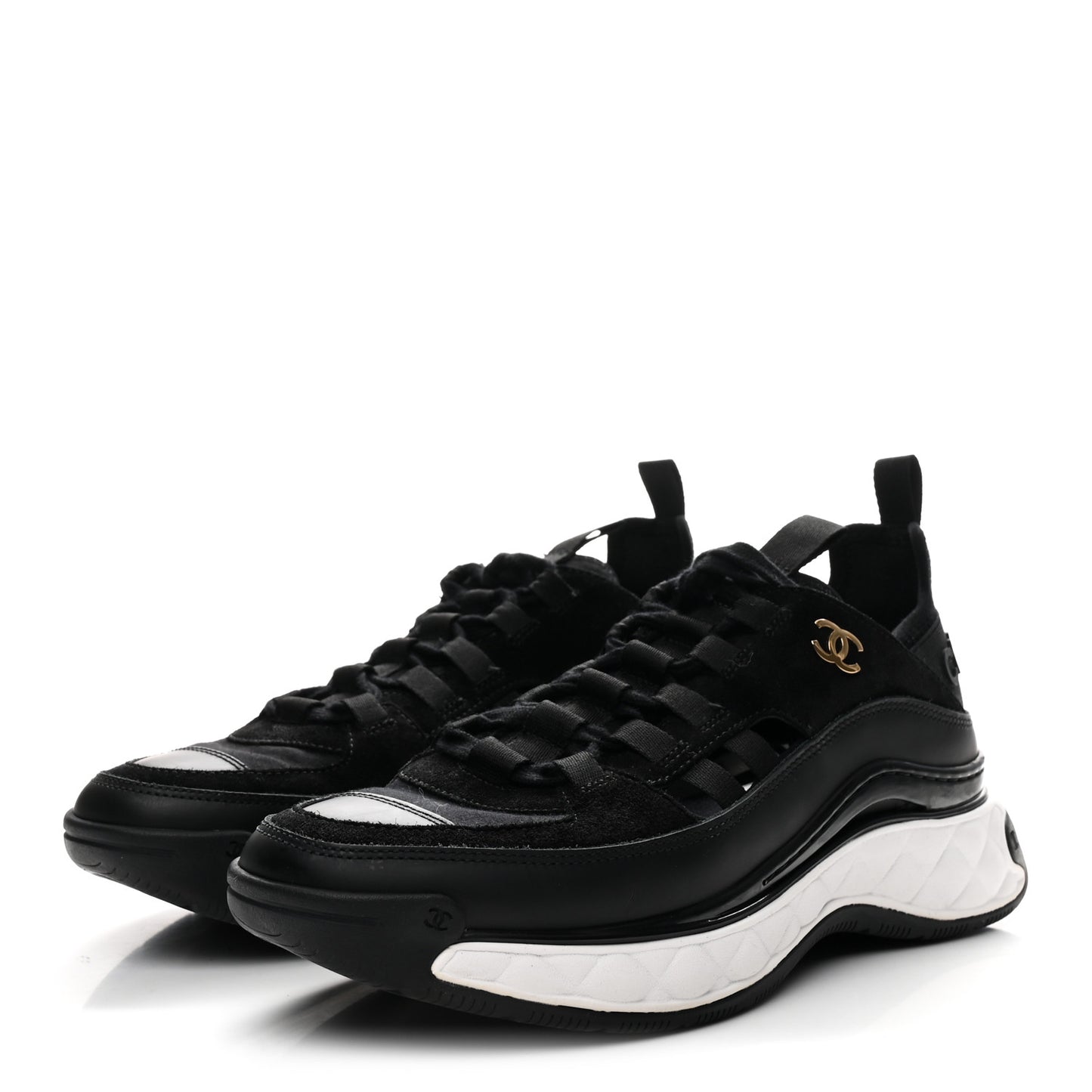 Fabric Calfskin Suede CC Sneakers 37.5 Black