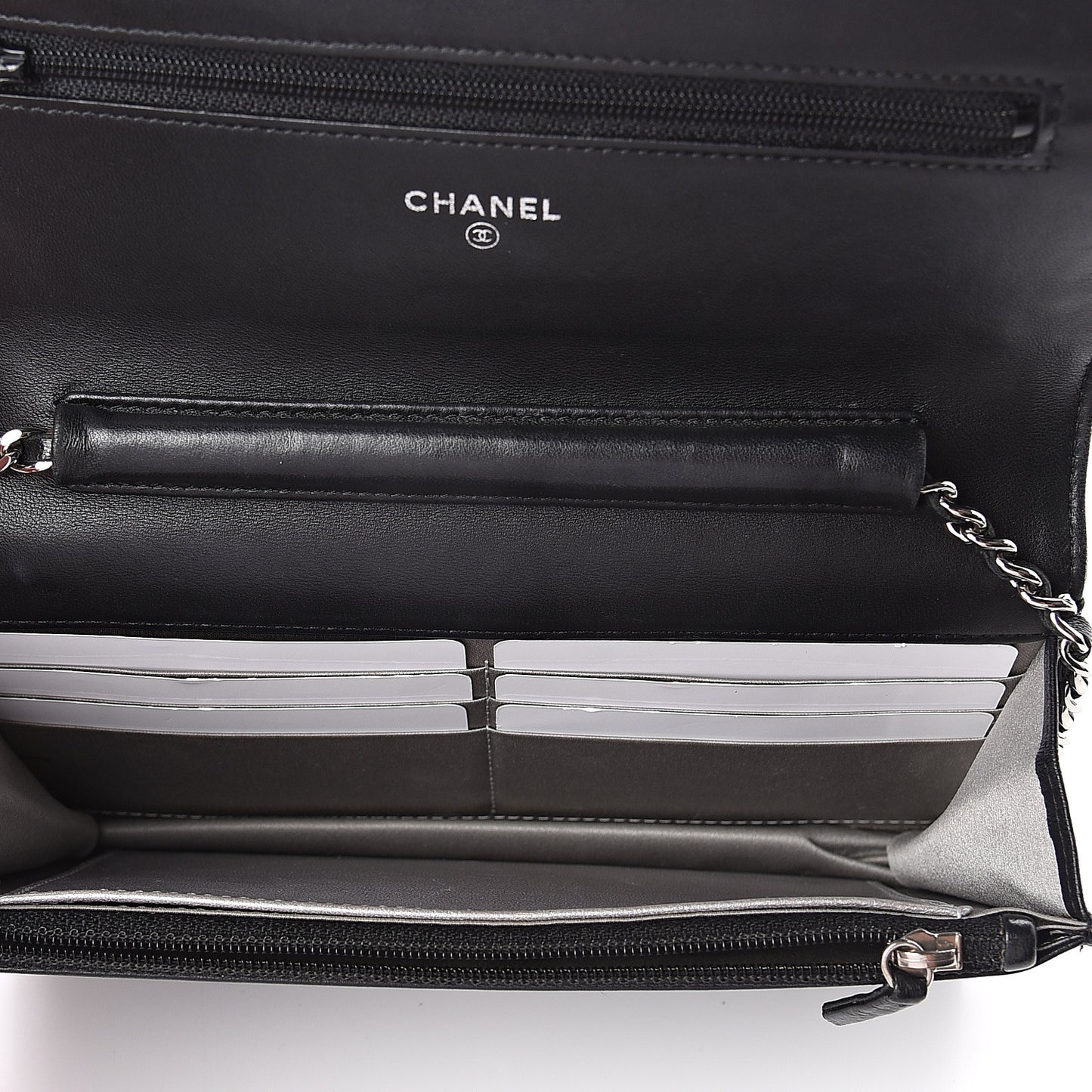 Lambskin Camellia Embossed Wallet on Chain WOC Black