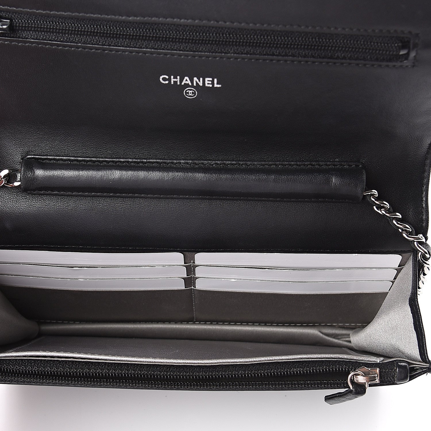 Chanel Lambskin Camellia Embossed Wallet on Chain WOC Black 4 of 9