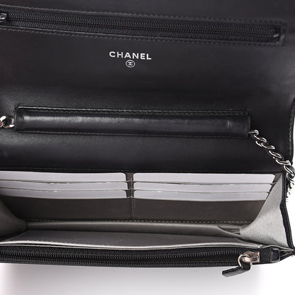 Chanel Lambskin Camellia Embossed Wallet on Chain WOC Black 4 of 9