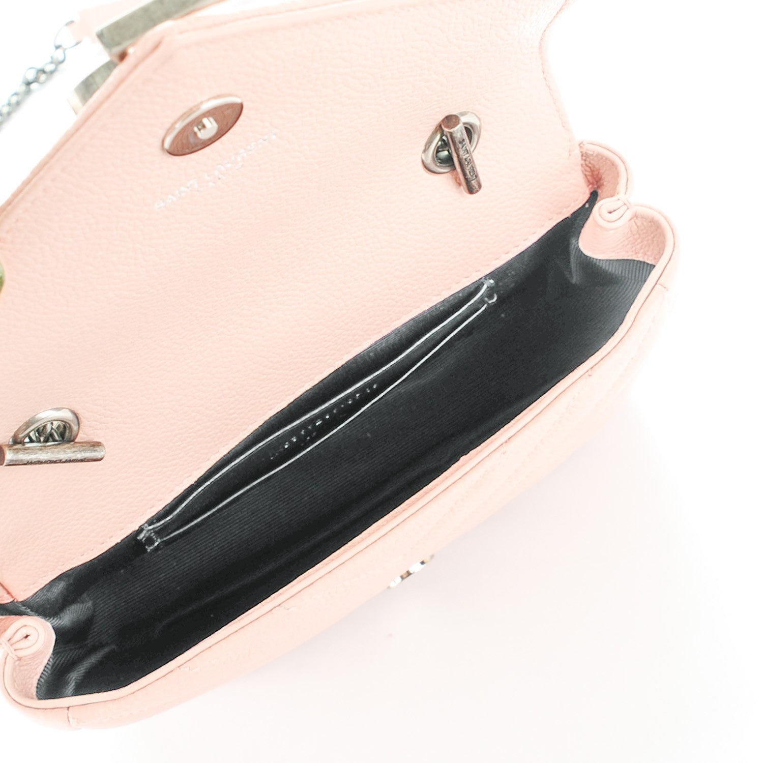 Saint Laurent Grained Calfskin Matelassé Chevron Monogram Classic Baby Chain Bag Pale Pink 5 of 7