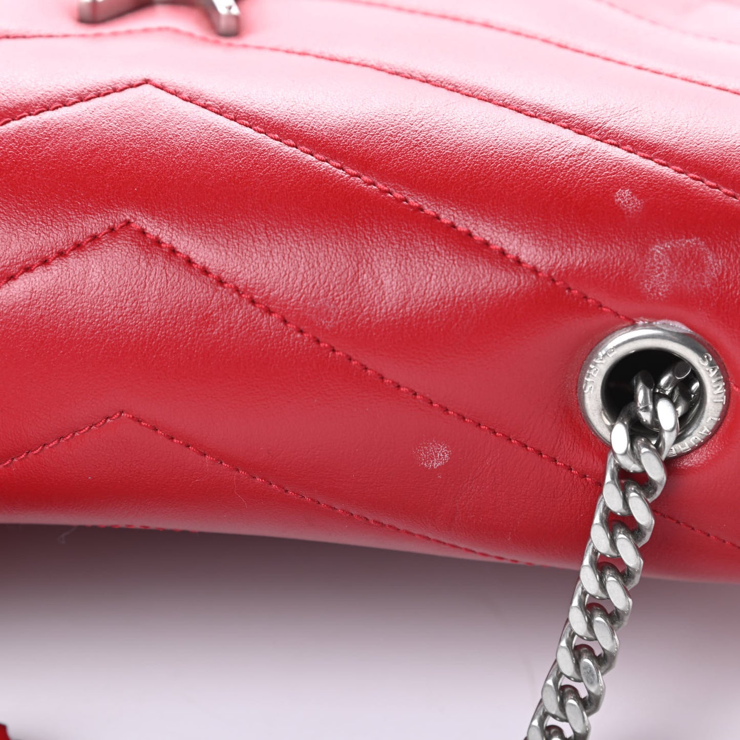 Calfskin Y Quilted Monogram Medium Loulou Chain Satchel Red