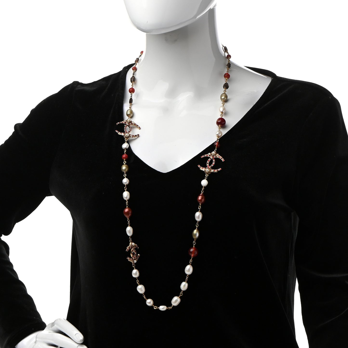 Enamel Bead Pearl CC Long Necklace