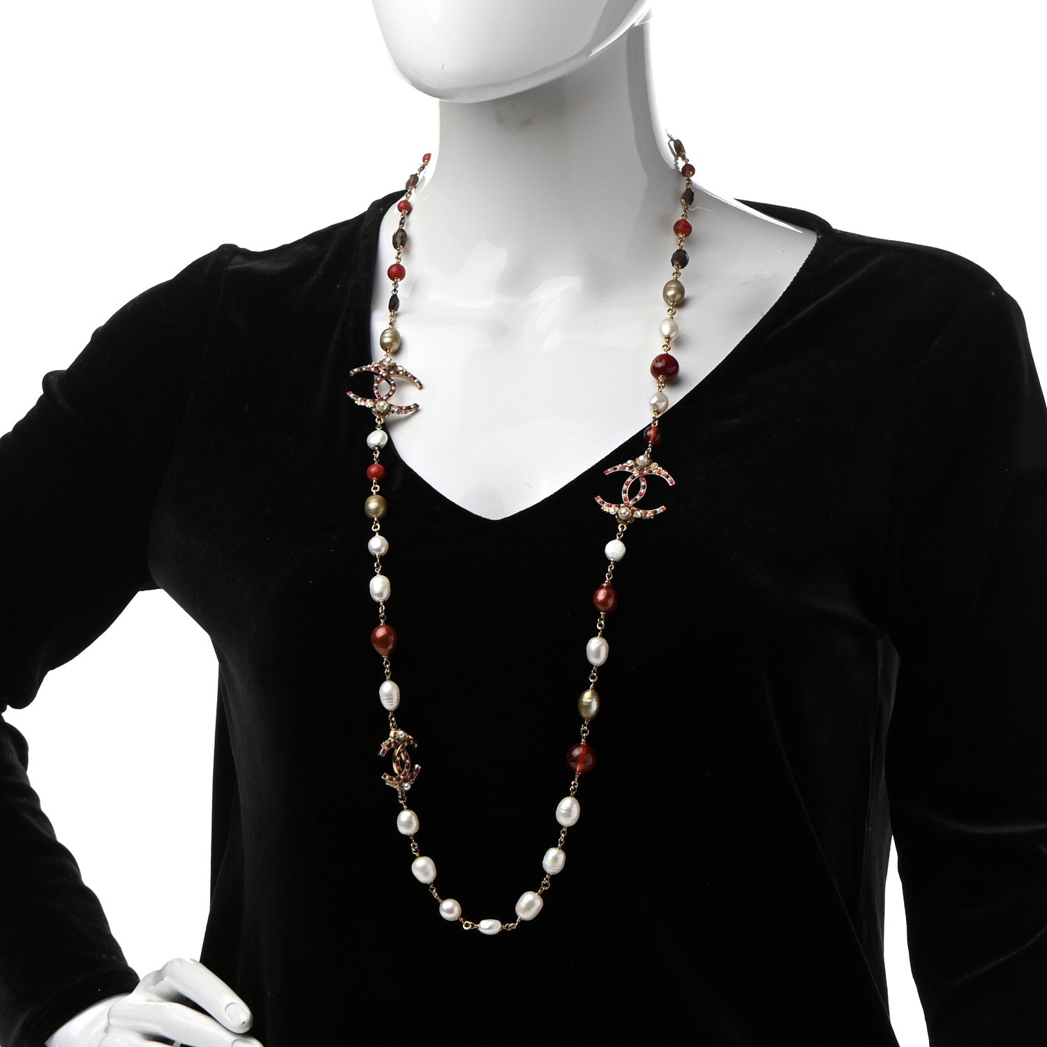Chanel Enamel Bead Pearl CC Long Necklace 3 of 11