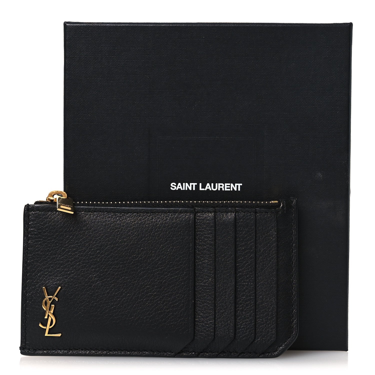 SAINT LAURENT ケース Saint Laurent Grained Calfskin Monogram 5 Fragments Zip Pouch Card