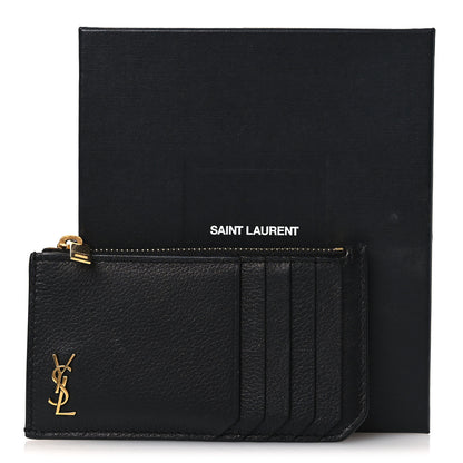 Saint Laurent Grained Calfskin Monogram 5 Fragments Zip Pouch Card Holder Black 8 of 8