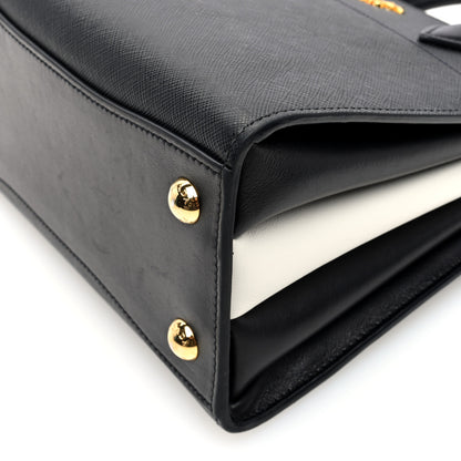 Prada Saffiano City Calfskin Mini Bibliothèque Top Handle Black White 10 of 10