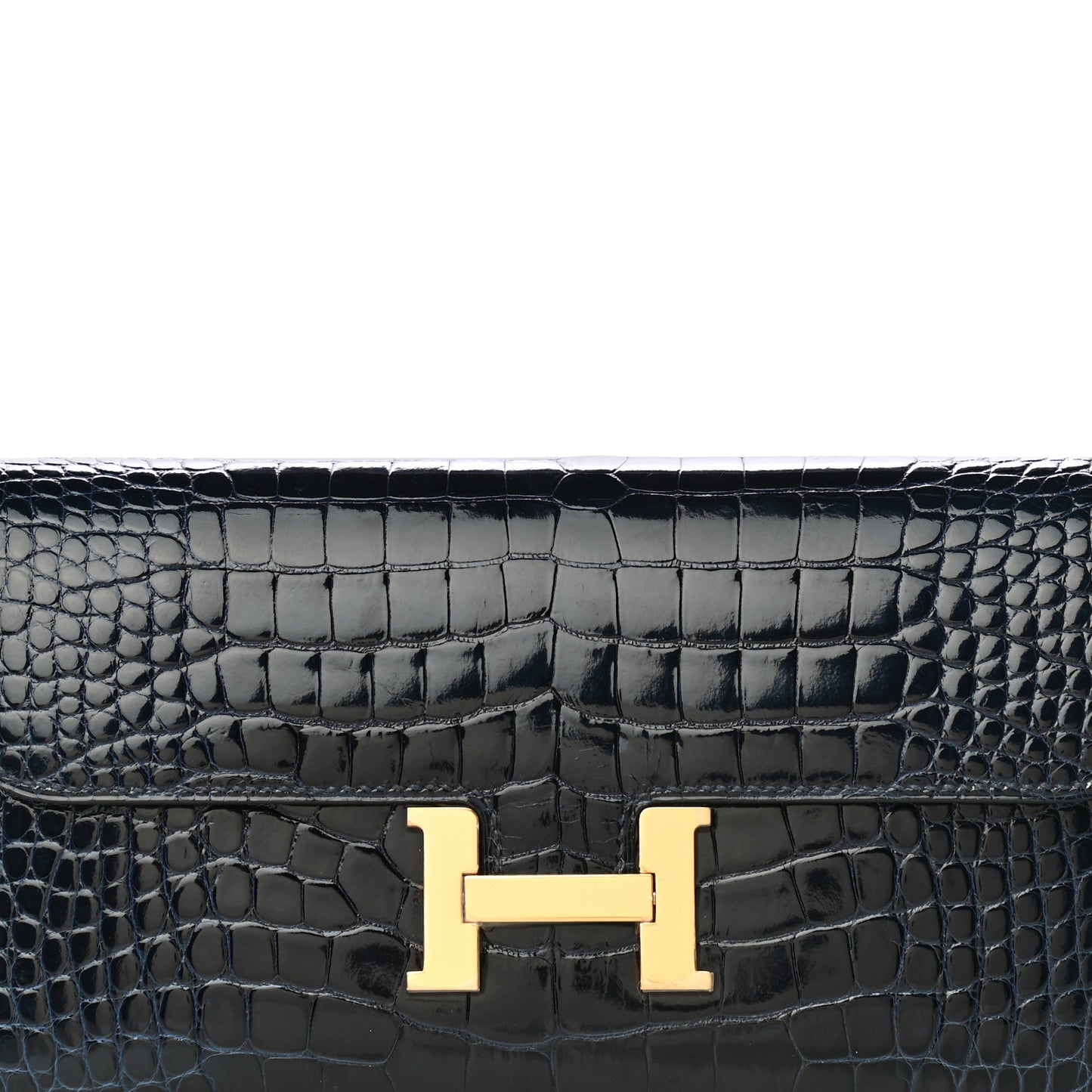 Shiny Alligator Constance Long Wallet Bleu Marine