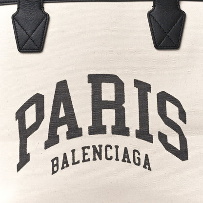 Balenciaga Cotton Canvas Calfskin Cities Paris Jumbo Small Tote Bag Natural 9 of 11