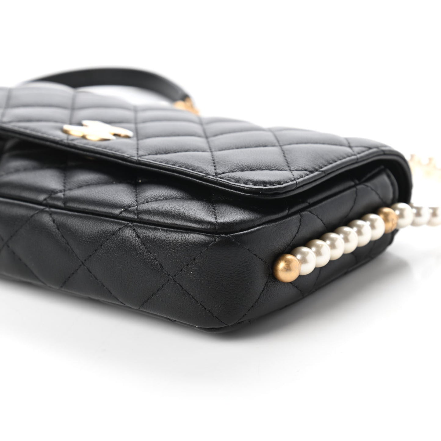 Calfskin Quilted Pearl Wallet On Chain WOC Black