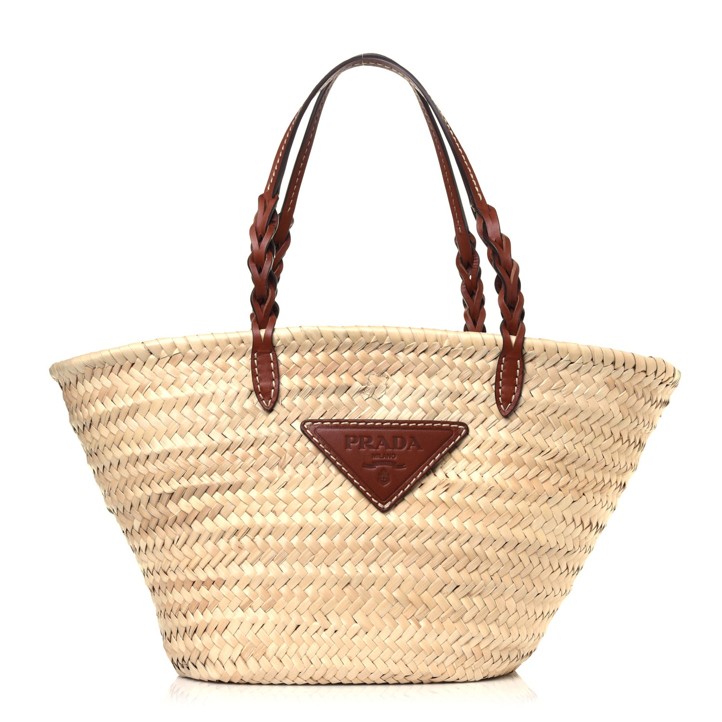 Palmitto Vitello Woven Braided Large Basket Tote Bag Naturale Cognac