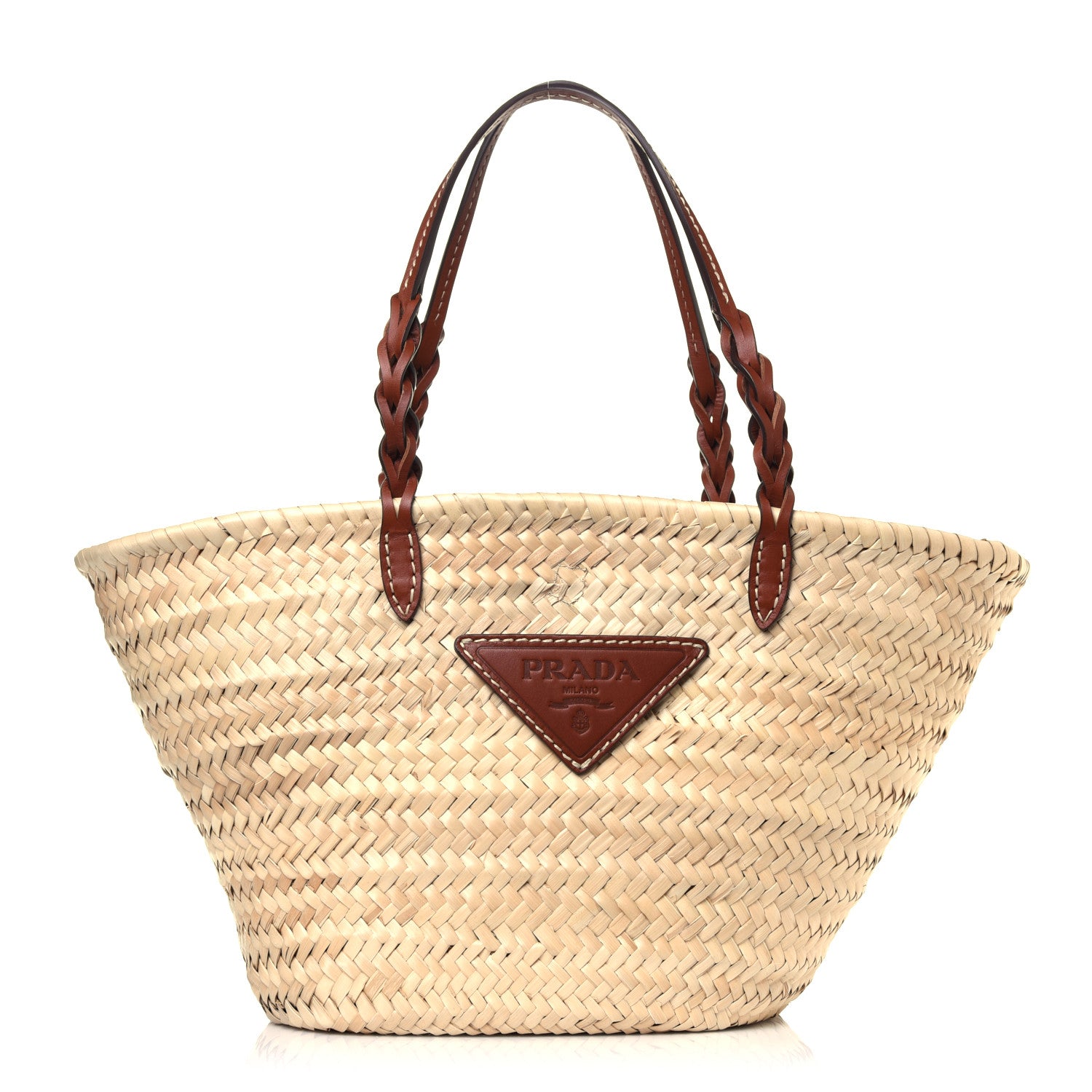 Prada Palmitto Vitello Woven Braided Large Basket Tote Bag Naturale Cognac 1 of 9