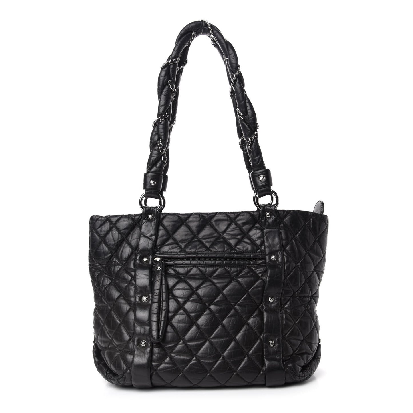 Distressed Lambskin Vintage Ligne Lady Braid Tote Black