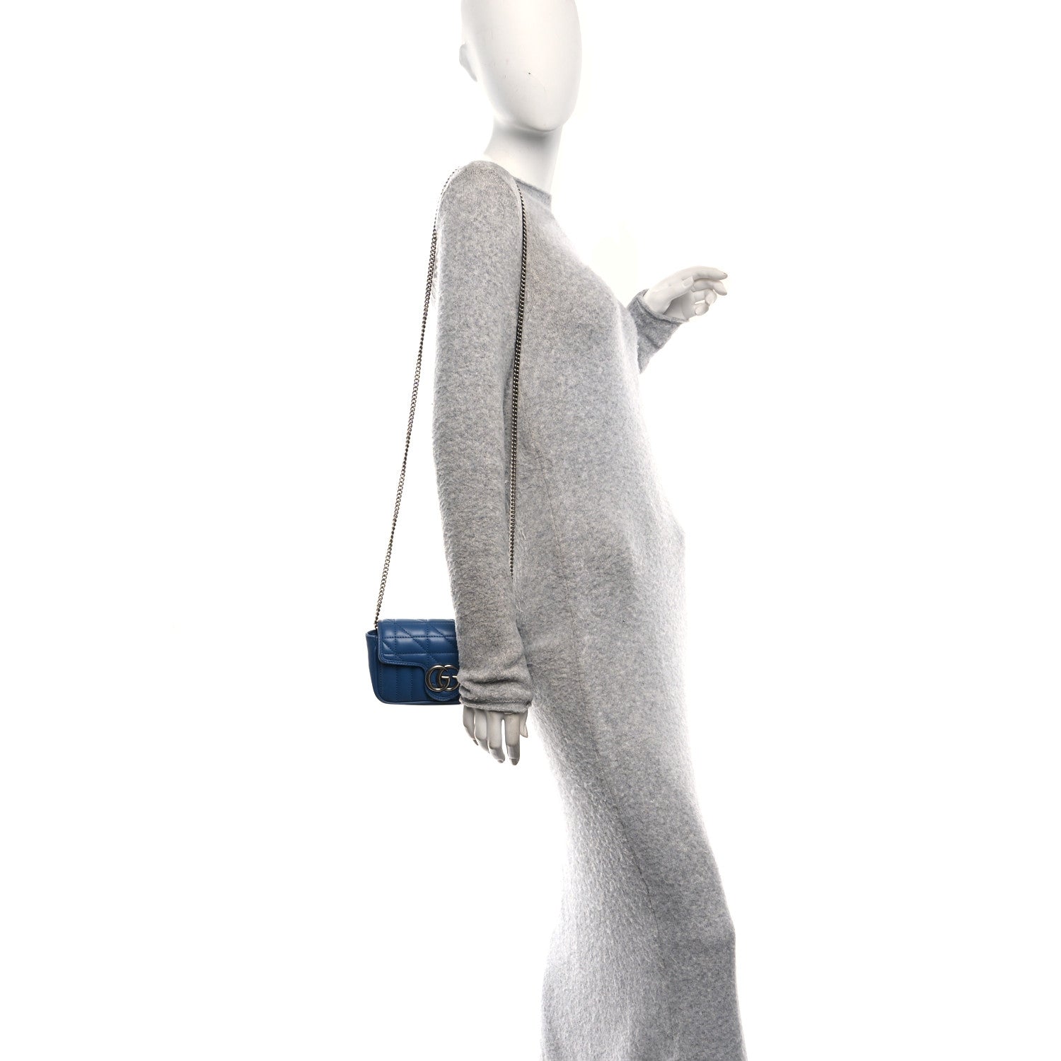 Gucci Calfskin Matelasse Aria Super Mini GG Marmont Shoulder Bag Clear Blue 2 of 10