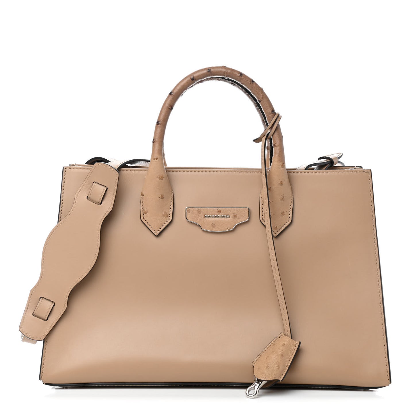 Smooth Calfskin Ostrich Padlock Work XS Outremer Beige Camel