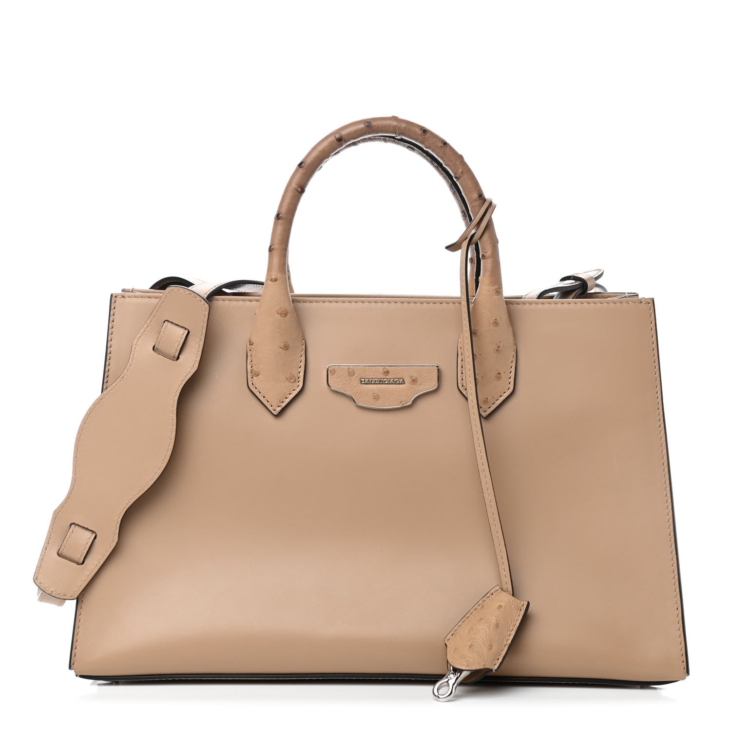 Balenciaga Smooth Calfskin Ostrich Padlock Work XS Outremer Beige Camel 1 of 9