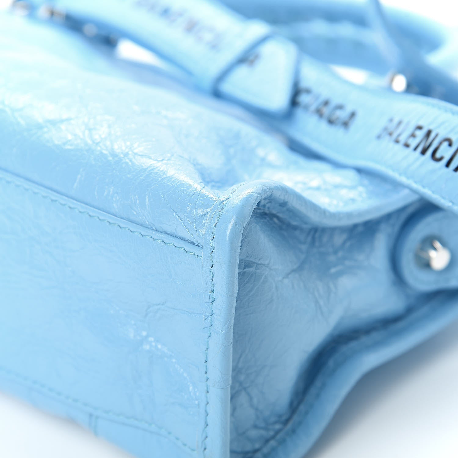 Balenciaga Agneau Classic Silver Hardware Mini City Logo Strap Baby Blue Black 11 of 13