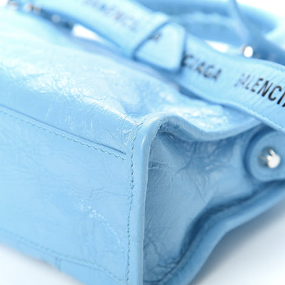 Balenciaga Agneau Classic Silver Hardware Mini City Logo Strap Baby Blue Black 11 of 13