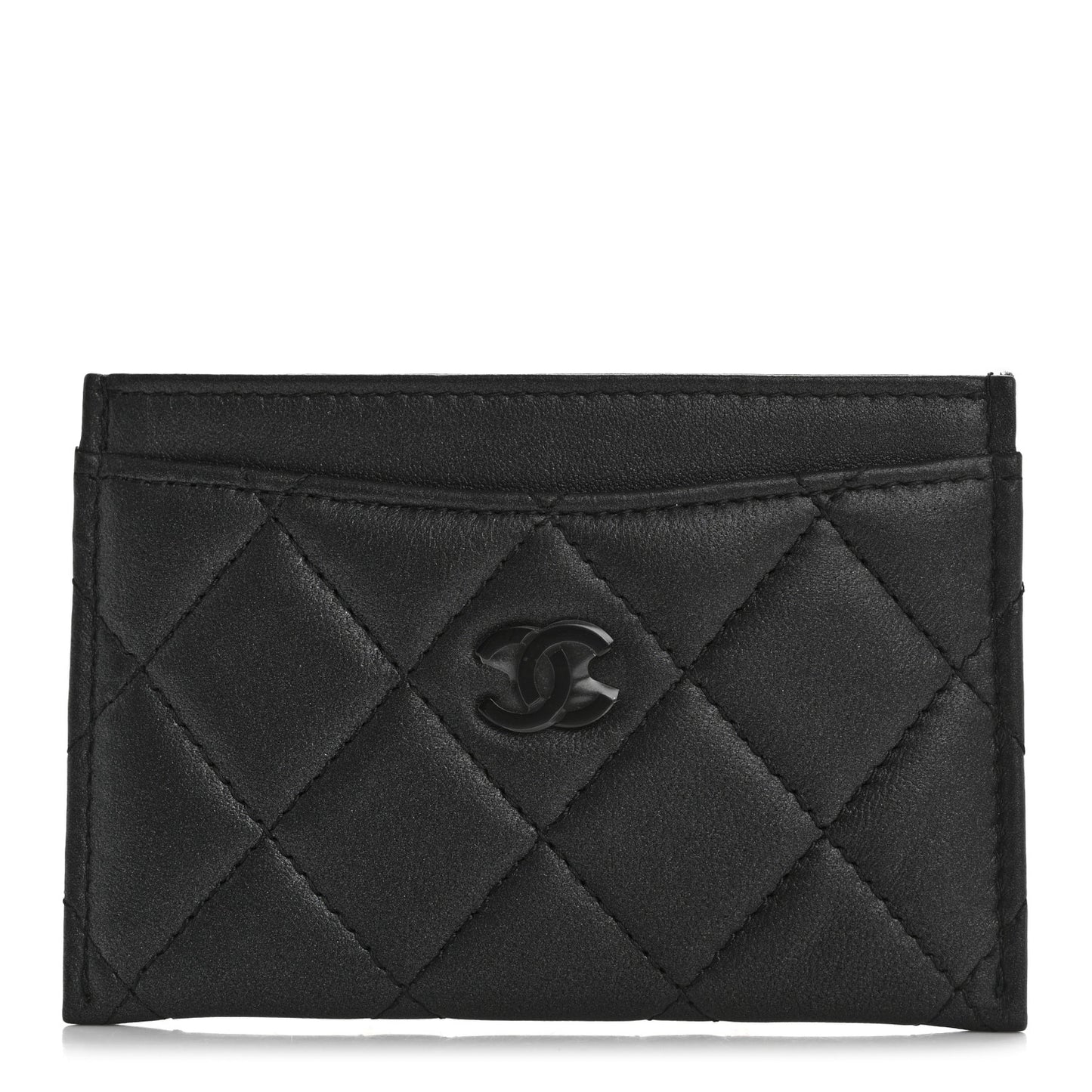 Pearly Lambskin Quilted Card Holder So Black
