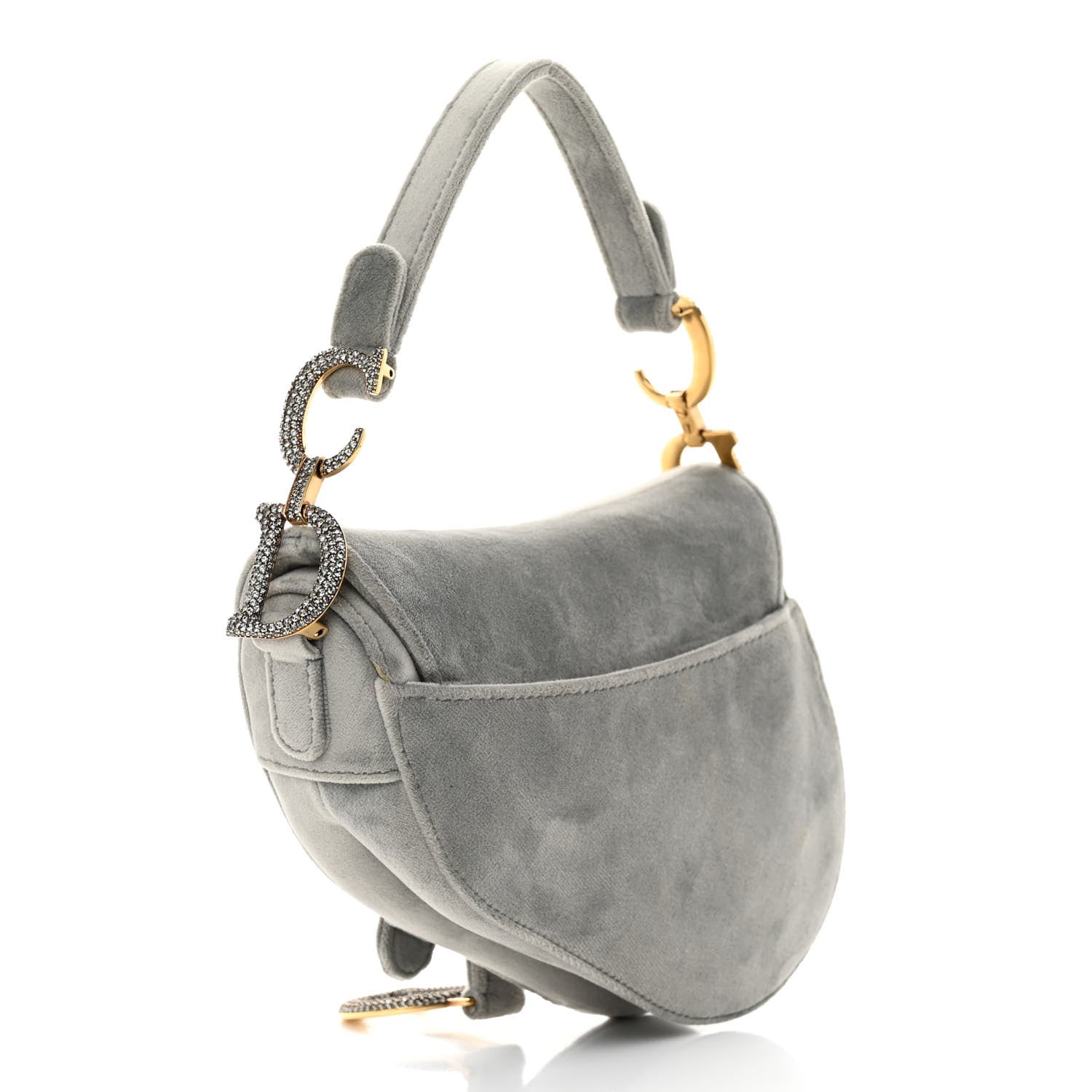 Christian Dior Velvet Crystal Mini Saddle Bag Grey 3 of 11